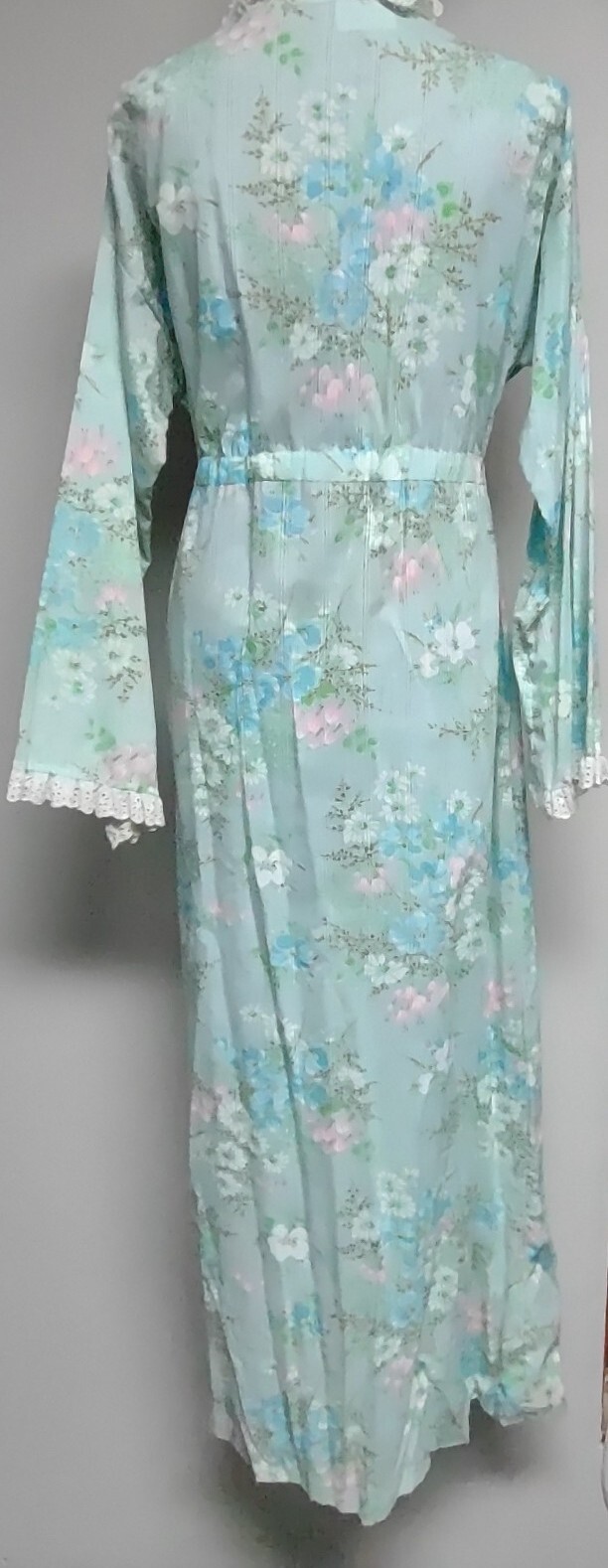 Vtg 70s Robe Boho Hippie Peasant JCPenney Floral Eyelet Lace Trim Sz 18 USA