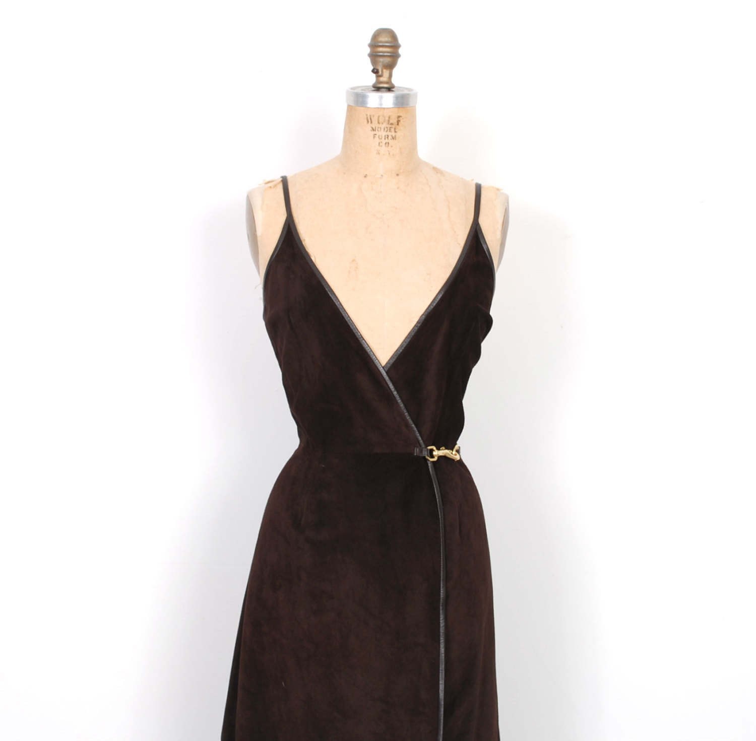 Vintage 1990’s Suede Brown Mini Dress Small S – US Size 4-6