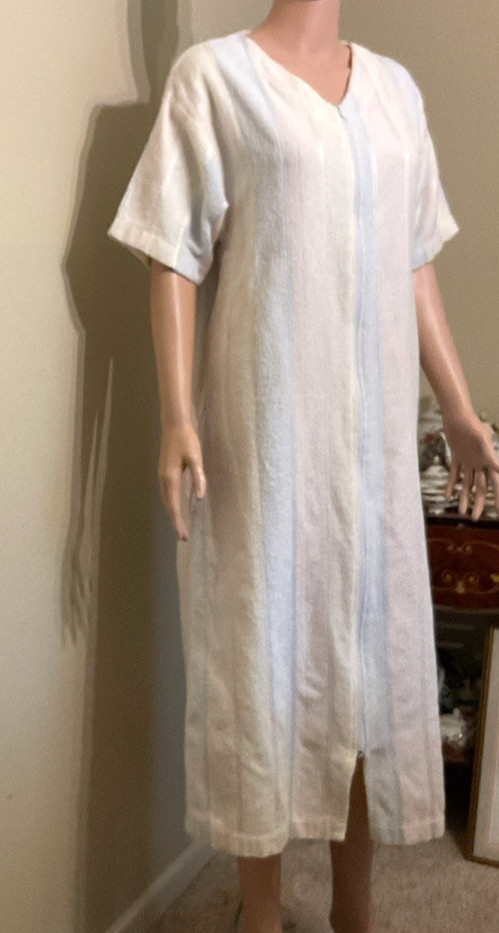 Vintage TJ Lawford Turkish Terry Cloth Caftan Robe Midi Pastel Stripe 90s 95/5 M