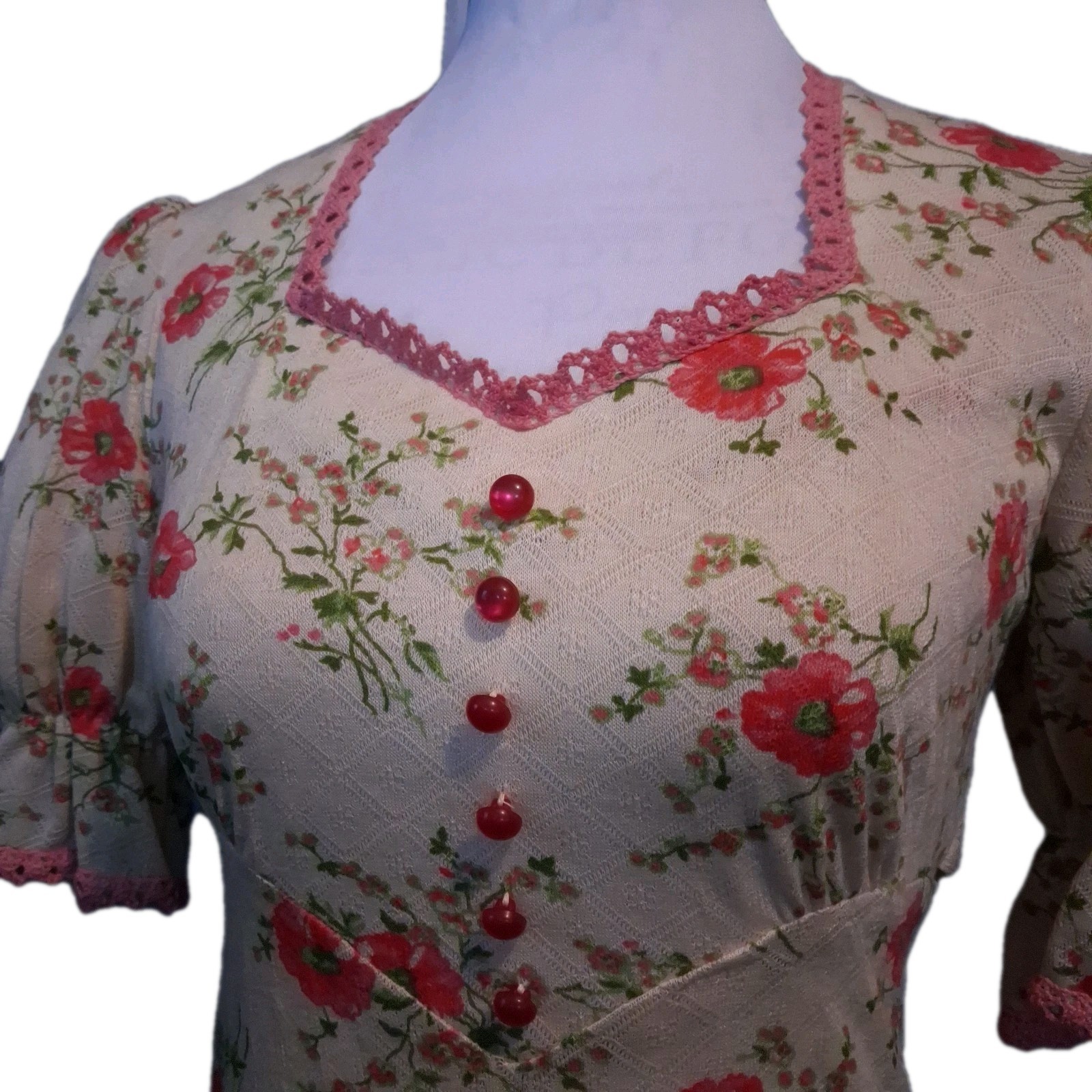 Vintage Maxi Dress Sweetheart Neckline Empire Waist Ditsy Floral Early 70s Sz 7