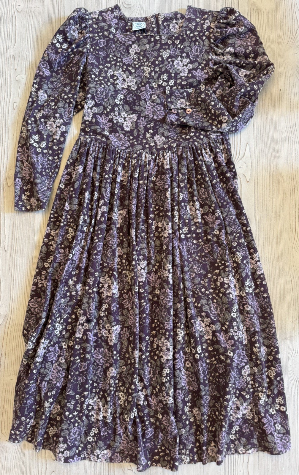 Vintage 80s Laura Ashley Corduroy Dress Great Britain Floral Prairie sz 8 fits 4