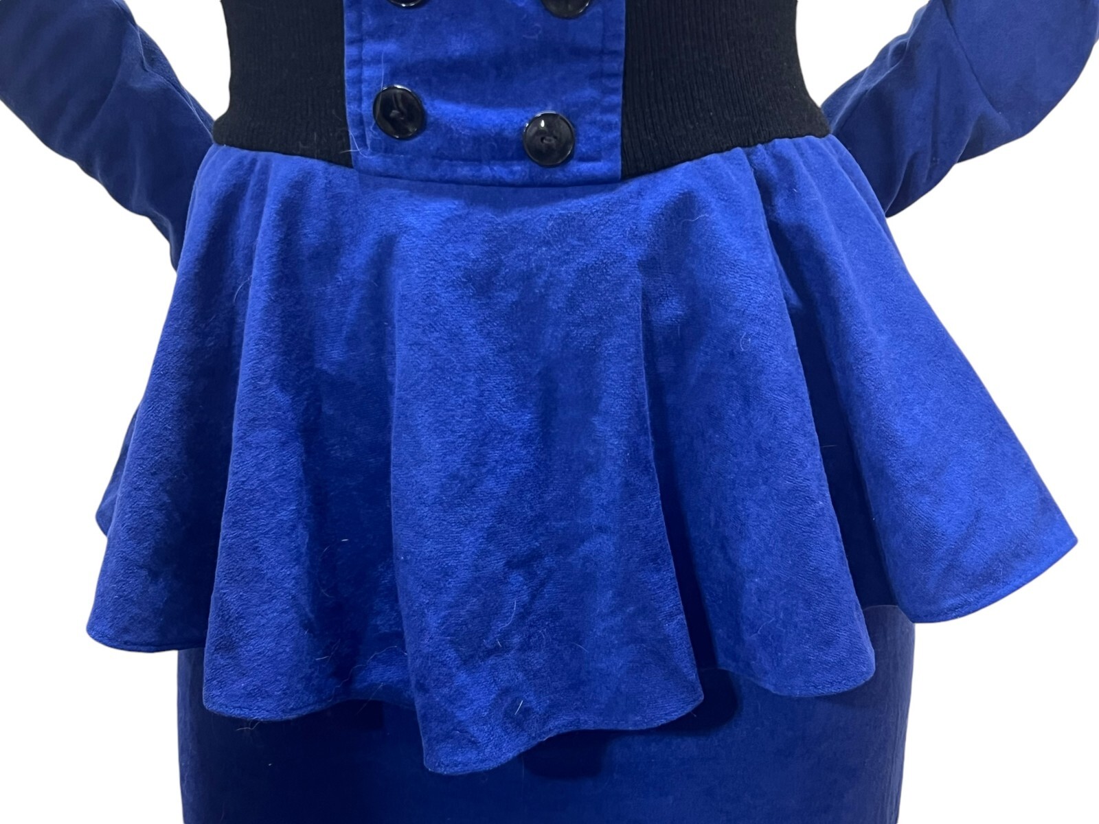 XS~S Vtg 80s Sz 3/4 Blue Velour Dress Peplum Pencil Skirt Dolman Sleeve T Junior