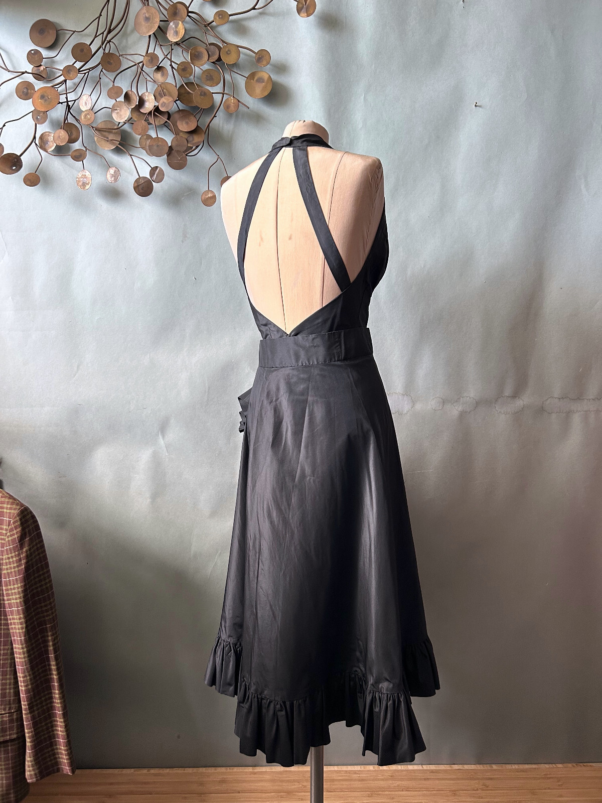 Vtg 1960s Flamenco Style Party Dress Black Halter Busty Cocktail Glam sz S M