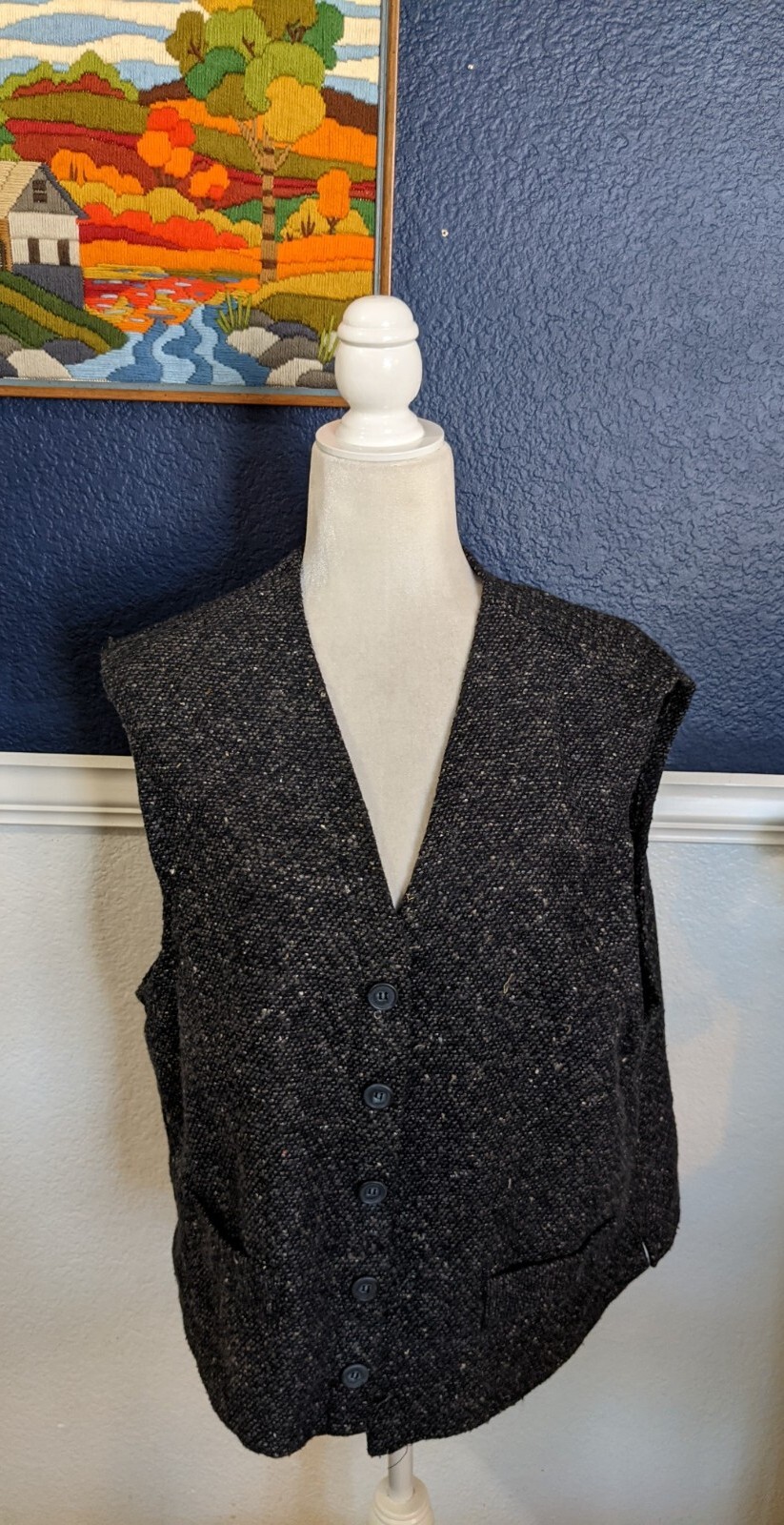 VTG Weathered by Natural Threads Gray Textured Sleeveless Button Vest Sz Large L