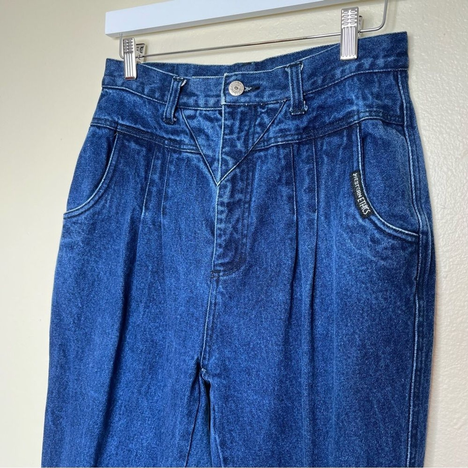 Vintage Western Ethics High Waisted Pleated Blue Denim Bareback Jean Women 11/12