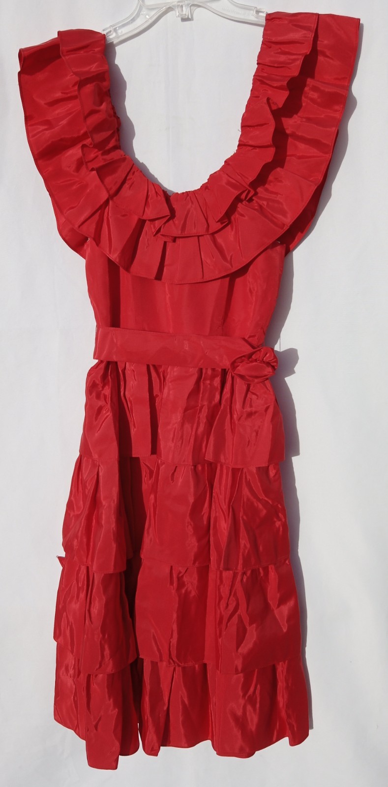 Vintage 70s Candi Jones California Red Ruffle Tiered Dress