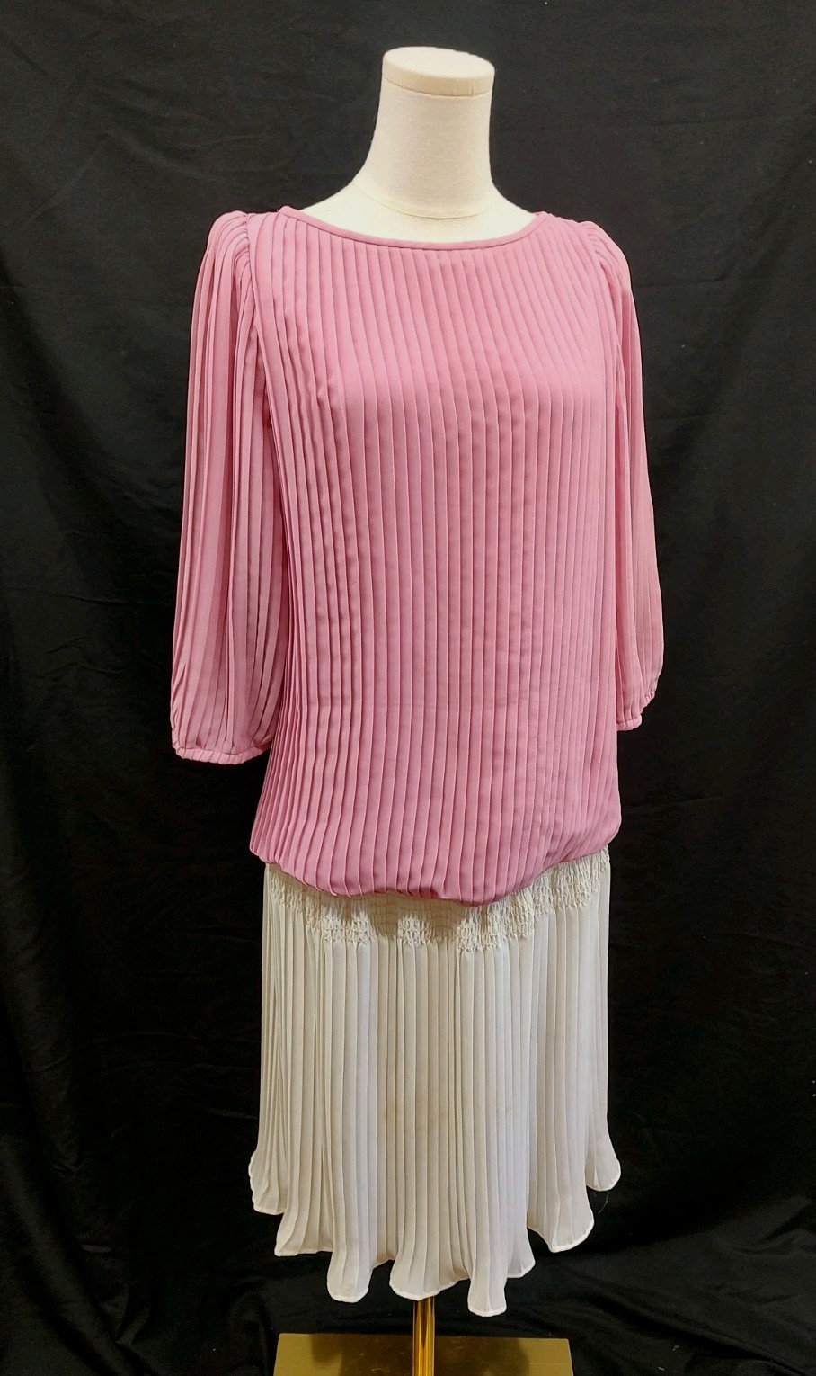 80s Vintage Dress Lizzy & Johnny Lucero Crystal Pleat Drop Waist Pink White 5/6