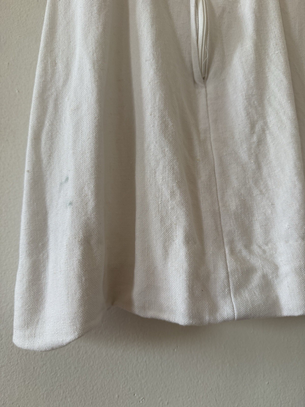 1960s Mod Space Age Linen Cutout Waist A-Line Mini Dress Lucite Rings Go-Go XS