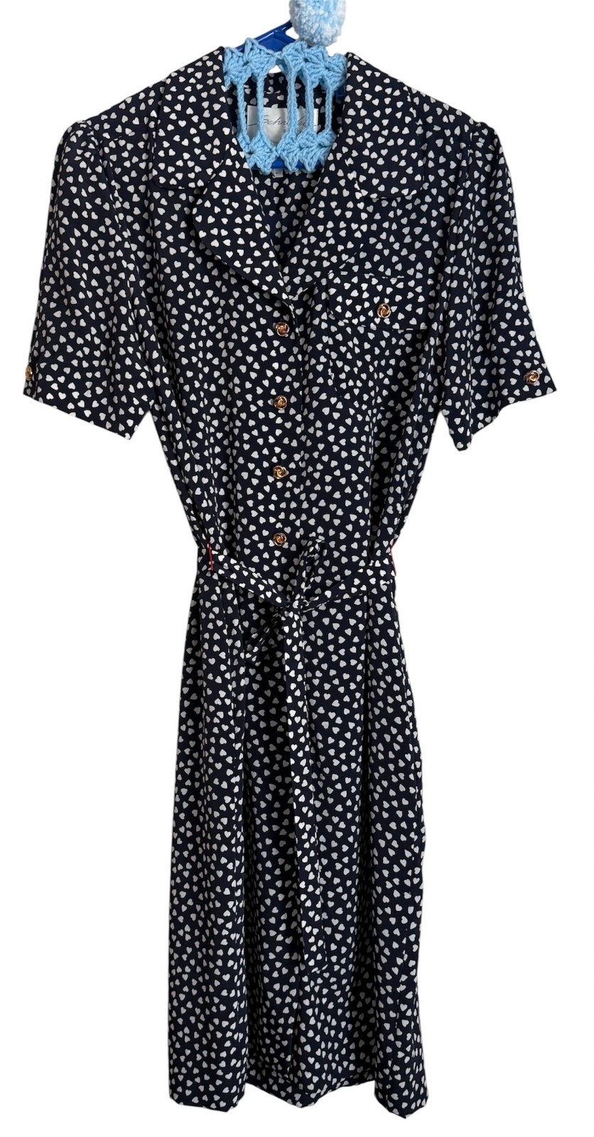 Vintage 80s Schrader Secretary Shirt Dress-Women’s 10P-Black White Heart Pattern