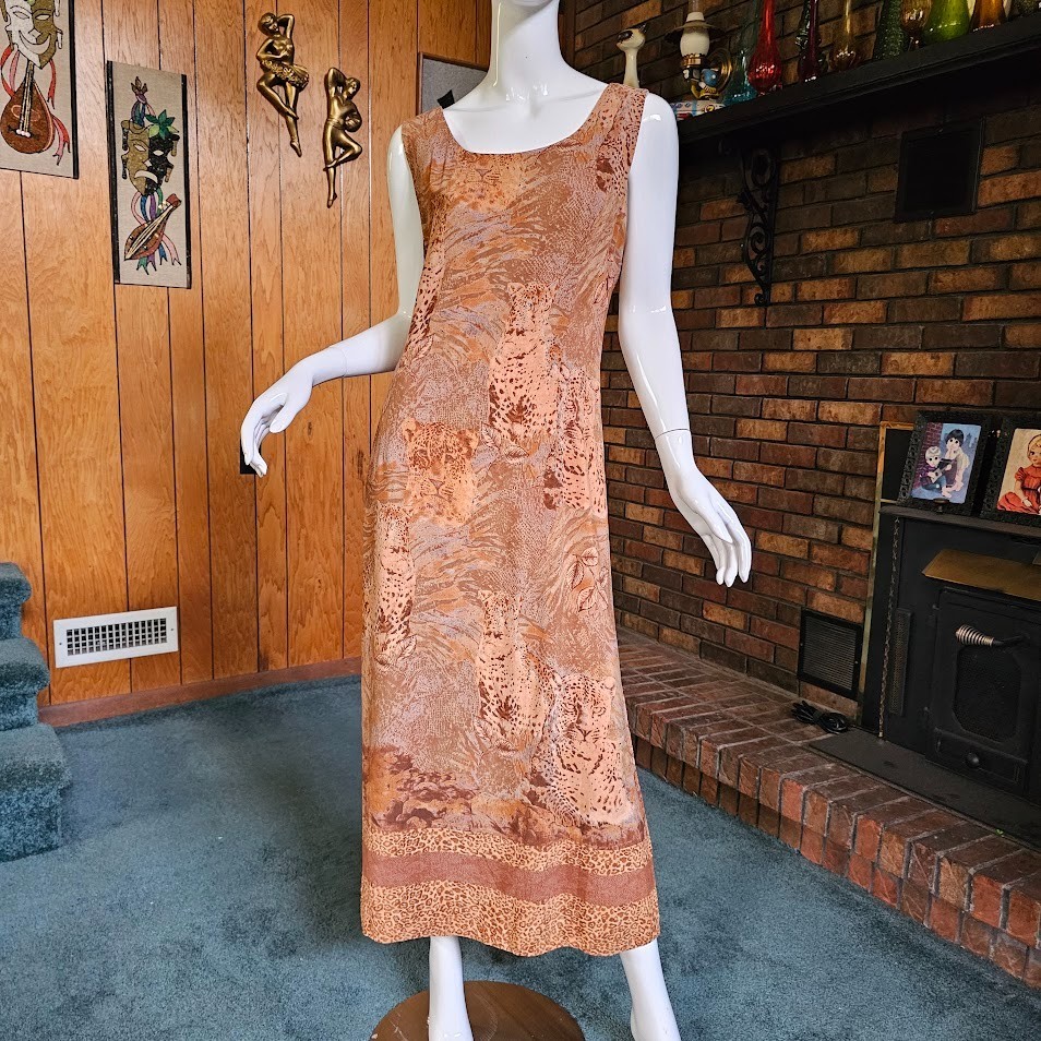 Vtg 90s SL Fashions Leopard Animal Print Safari Volup 2 Pc Dress + Shirt XL/XXL
