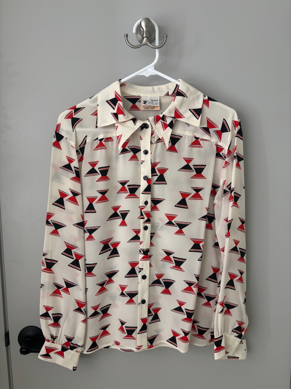 Vintage Courrèges Paris Geometric Print Blouse Made in France