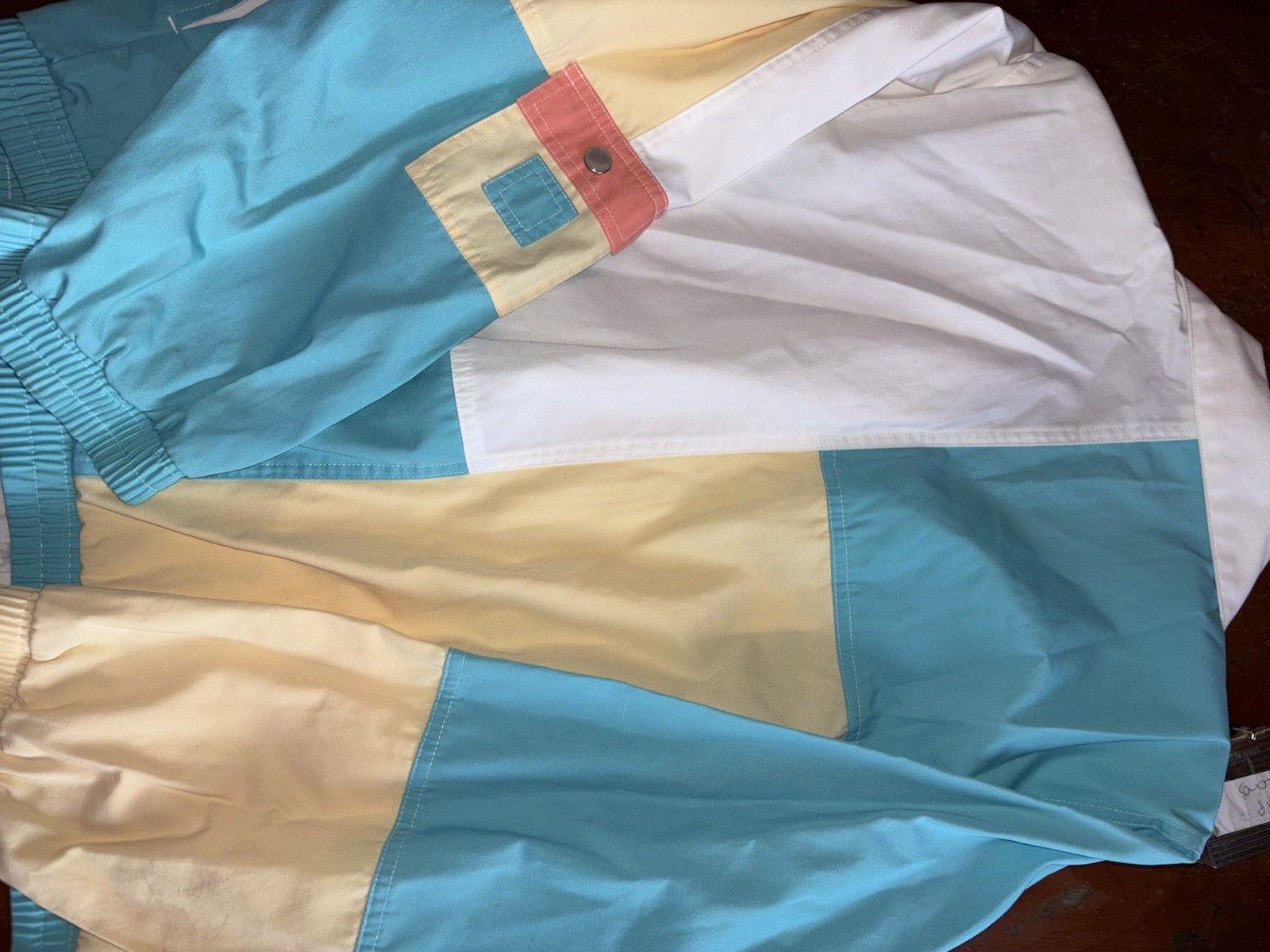 Vintage Koret Pastel Patchwork Embroidered Jacket XL Boho Coastal Grandma Beach