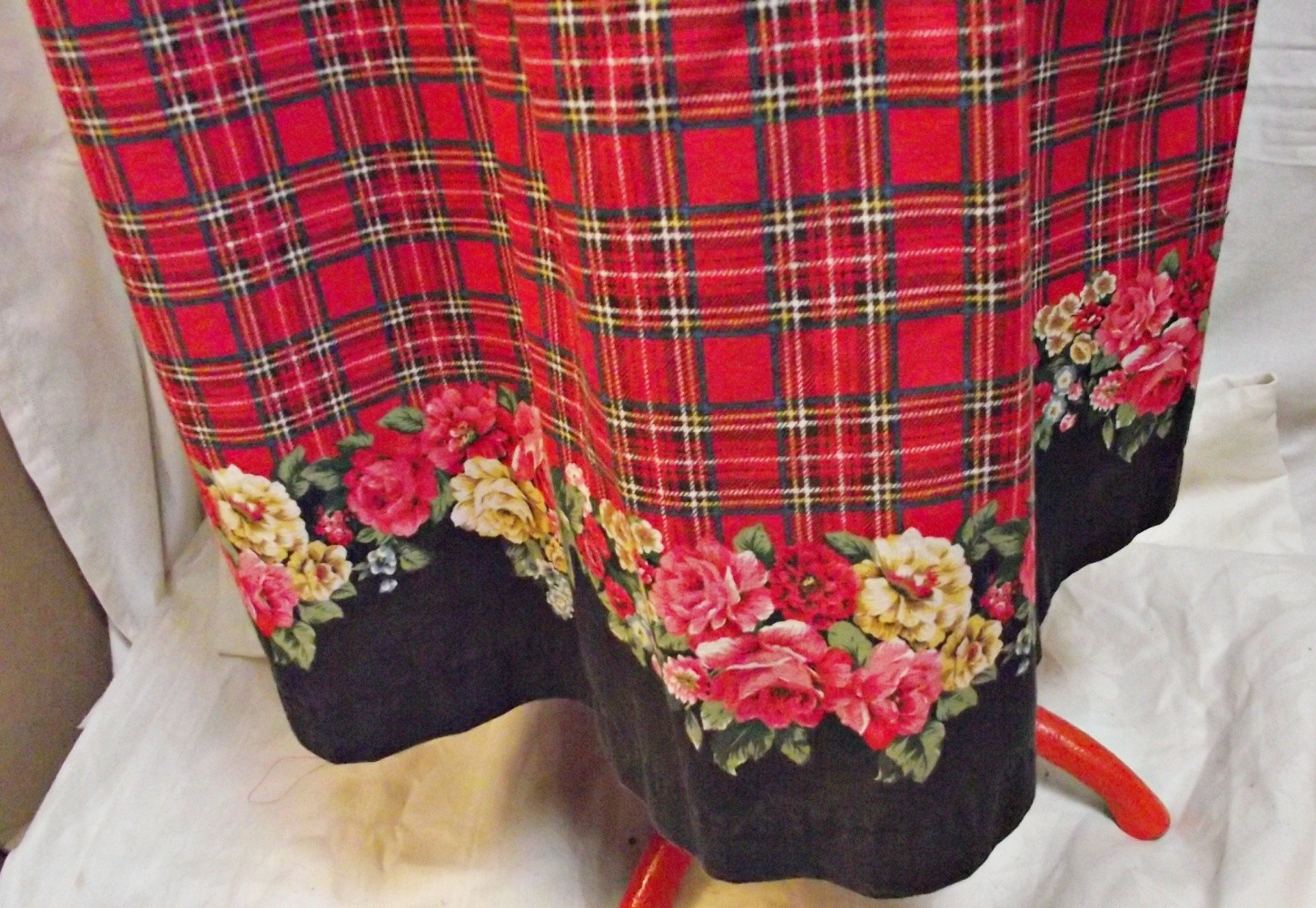COTTAGECORE Hand Made Womens Jumper Pinafore Dress Red Tartan Plaid Roses XL
