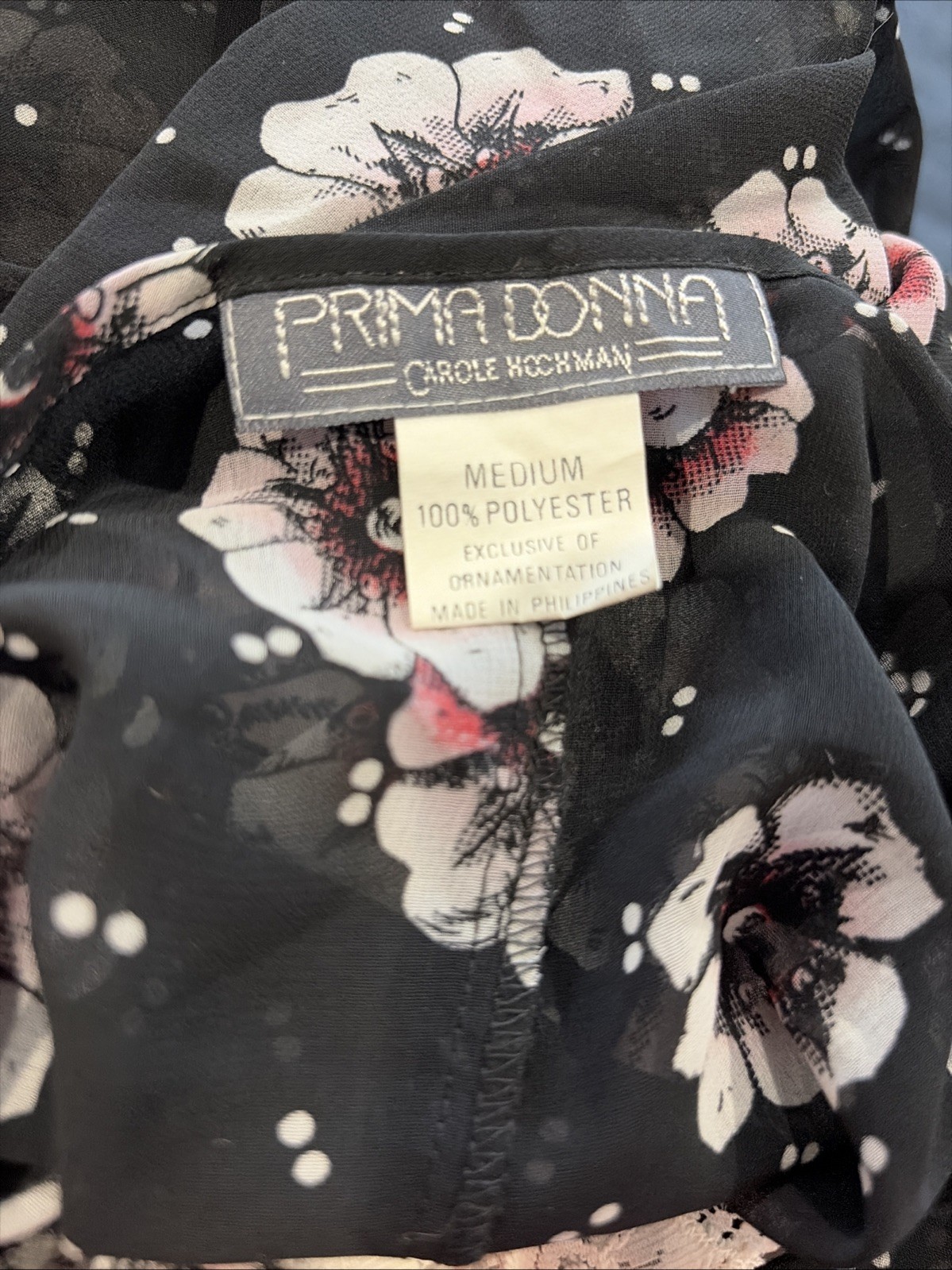 Prima Donna Black Floral with Ivory Lace Trim Long Nightgown Size M