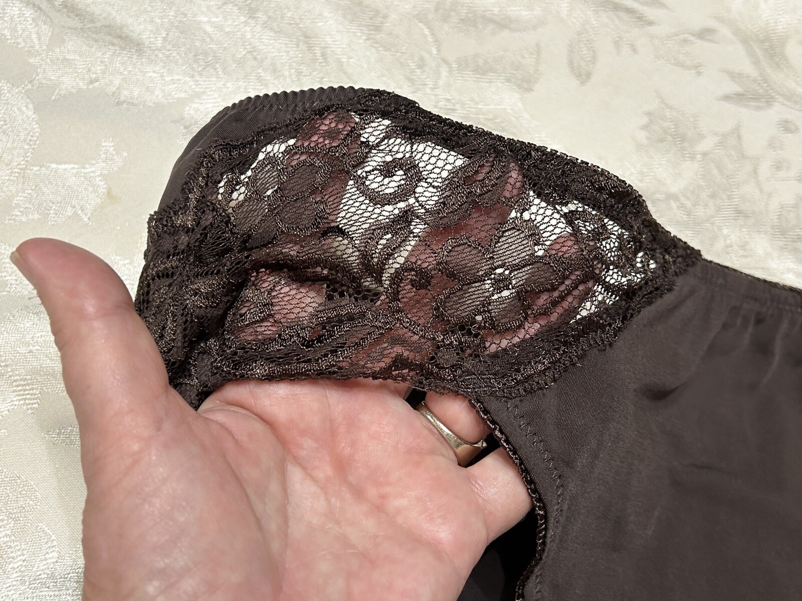 Vtg Unbranded 170593X Sheer Lace Polyester Cheeky Hipster Sz 10 Brown Panties