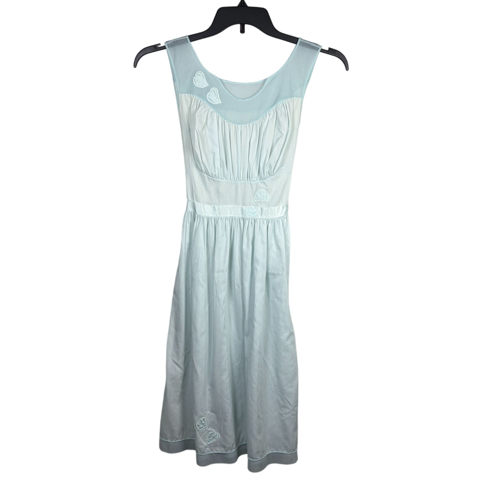 Vintage Shadowline Sleeveless Nightgown Dress Size 32 Heart Appliques Blue