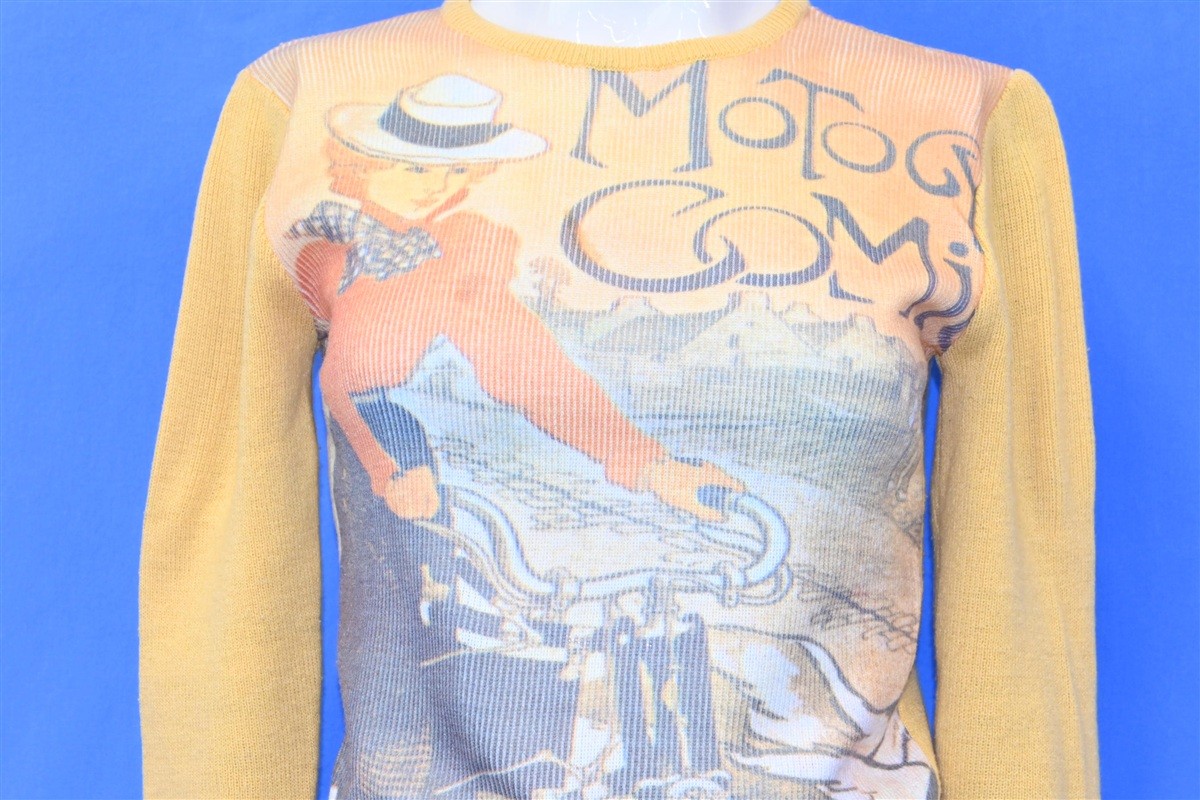 vintage 70s MOTOCYCLES COMIOT DYE SUBLIMATED AOP BICYCLE BIKE WOMEN’S SWEATER S
