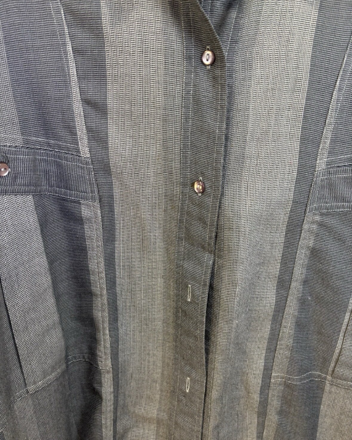 Vintage Betty Hanson Gray Stripe Button Down Long Sleeve Blouse Size 12