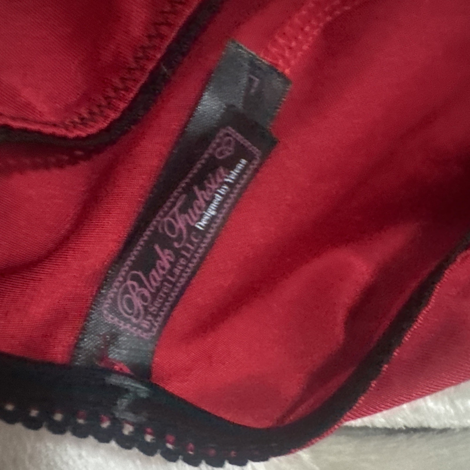 Vintage Black Fuchsia Satin Red Black Lace Sides Bikini Panty Stretch Sexy