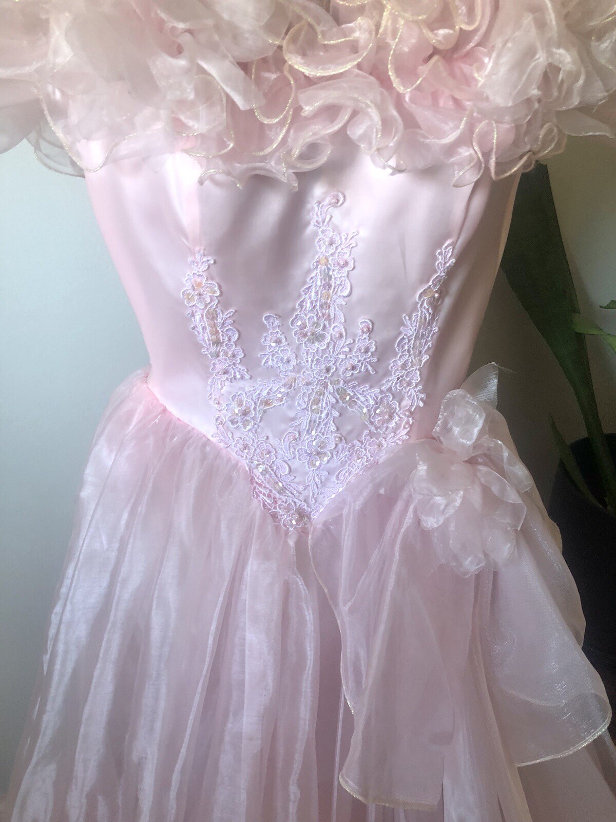 Vintage 80’s Cotton Candy Pink Organza Dress, XS