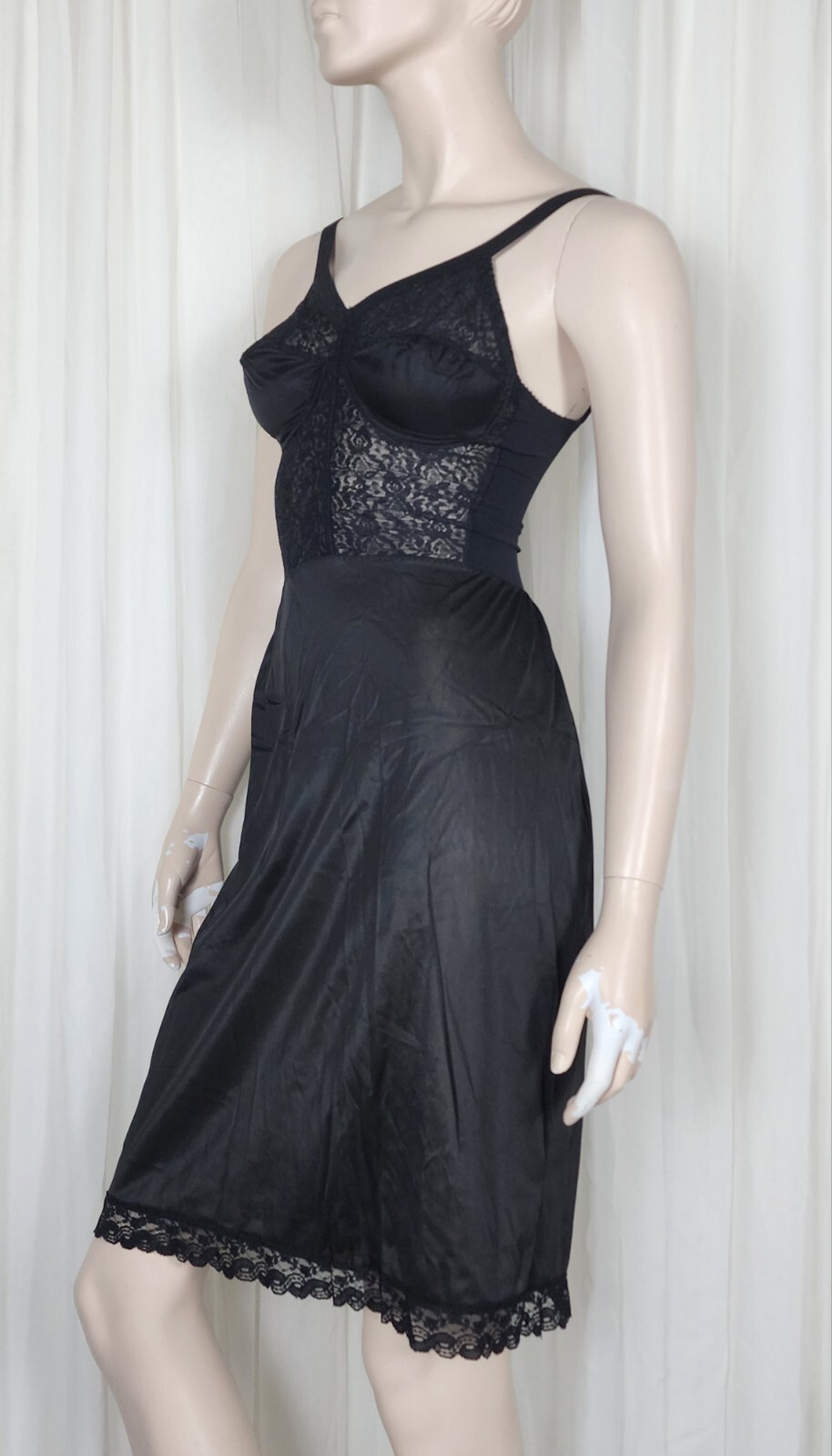 Vintage 50s 60s Belinda stretch control top bra dress slip 36 C cup sz S black