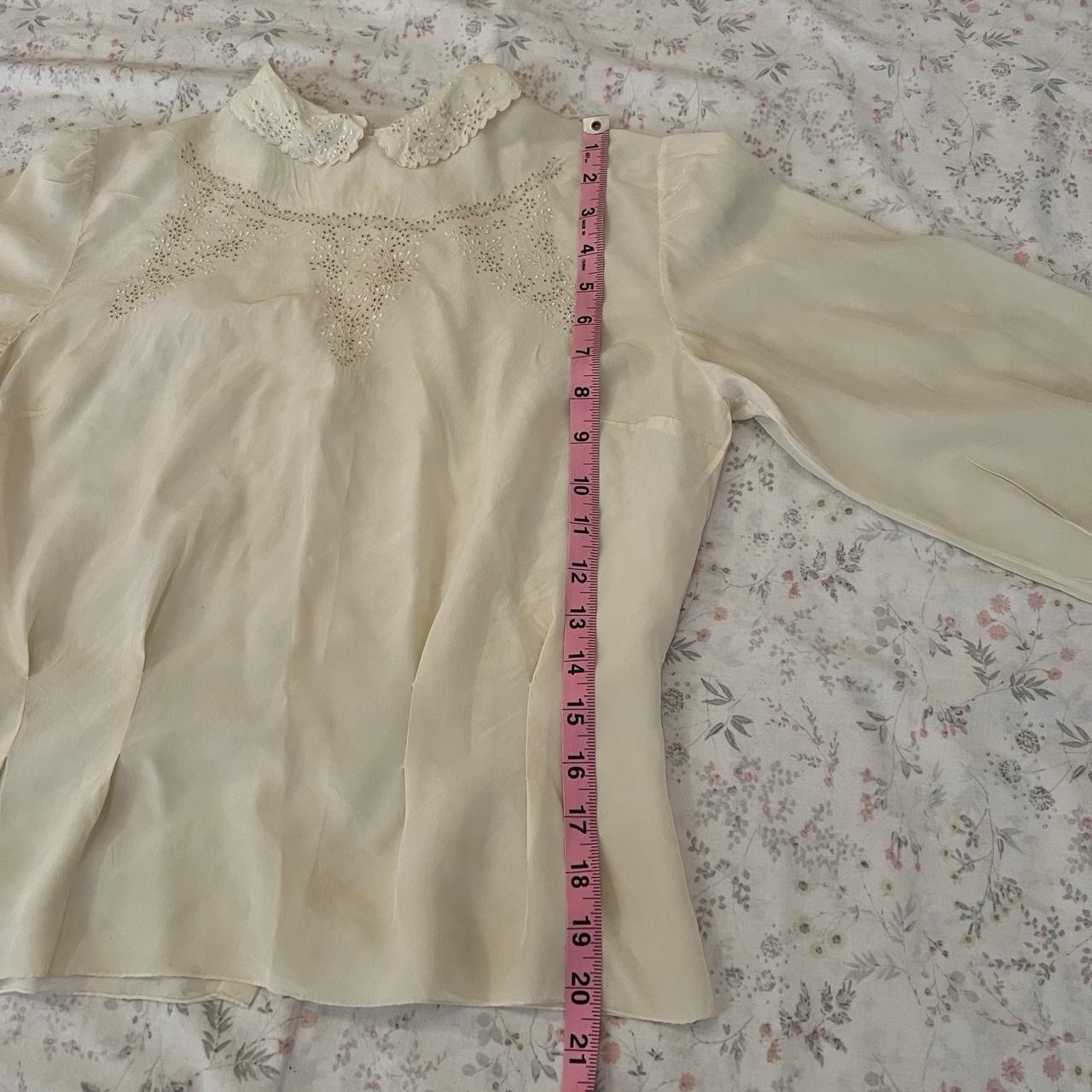 Antique Edwardian Silk Blouse Broderie Anglaise Long Sleeve Peter Pan Collar