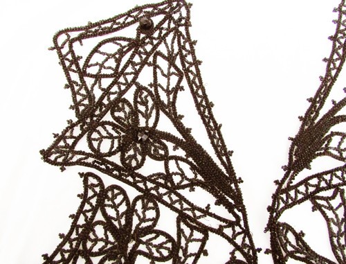 Genuine antique beaded bodice applique jet black beads on cord Victorian as is