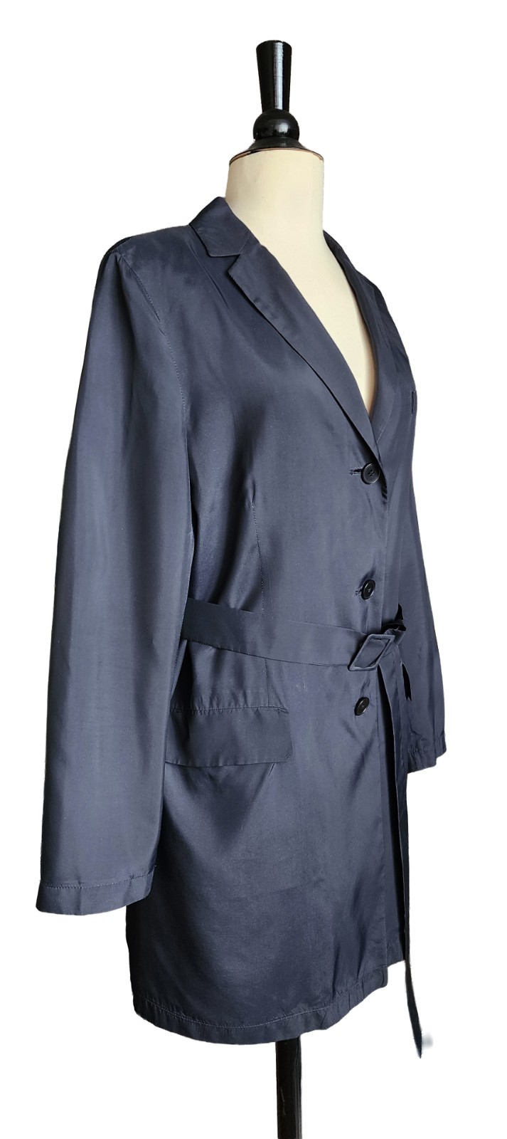 VTG S/S 1997 Calvin Klein Collection Charcoal Black Rayon Minimal Duster Coat