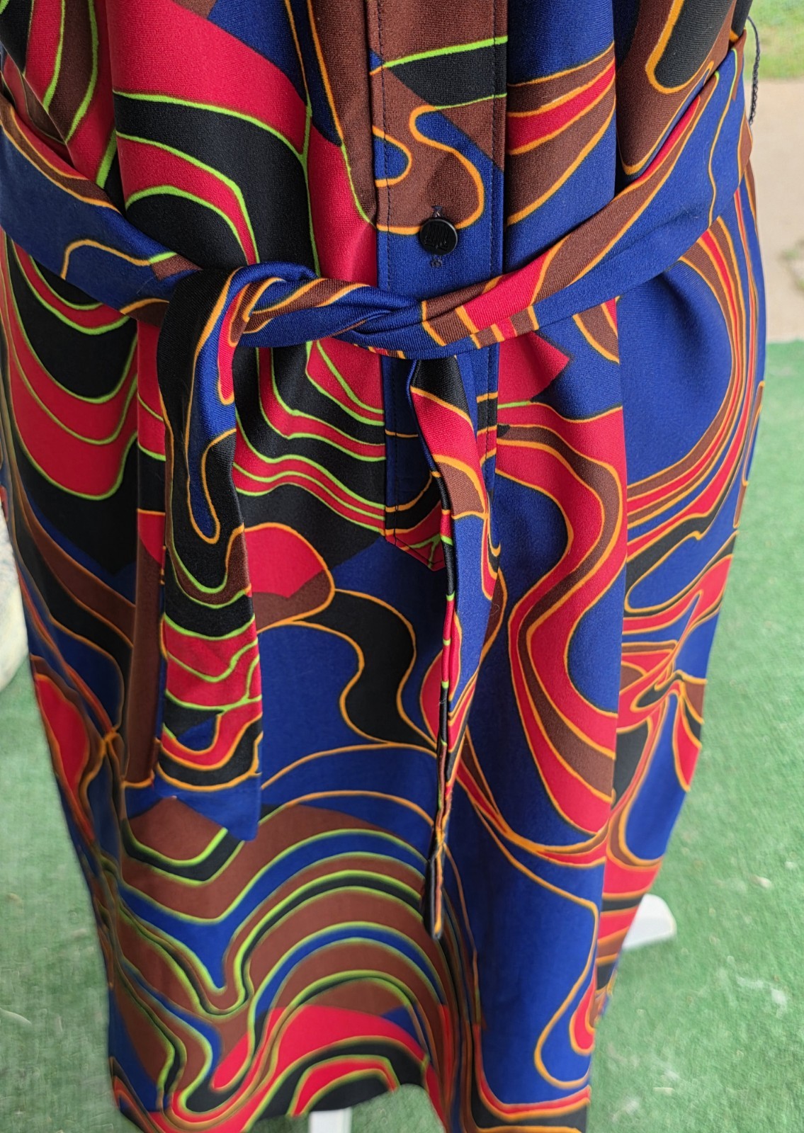 Vintage Lanvin Colorful Psychedelic Geometric Pointed Collar Short Sleeve Dress