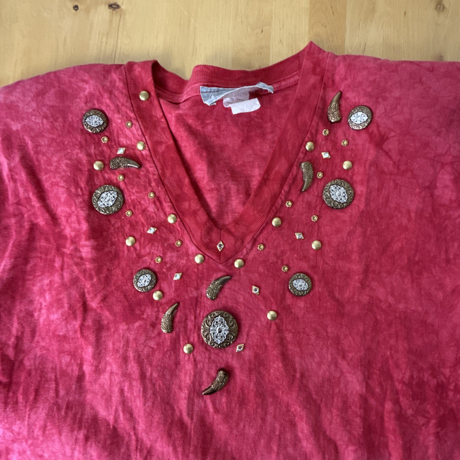 VTG Cover Charge Womens Top Embellishments Pink Tie-dye Shoulder Pads 80’s USA