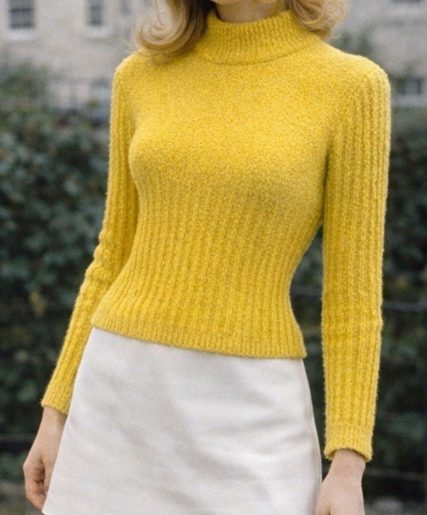 Vintage 60s Mod Wool Knit Mock Neck Sweater Yellow Medium Retro Gogo London