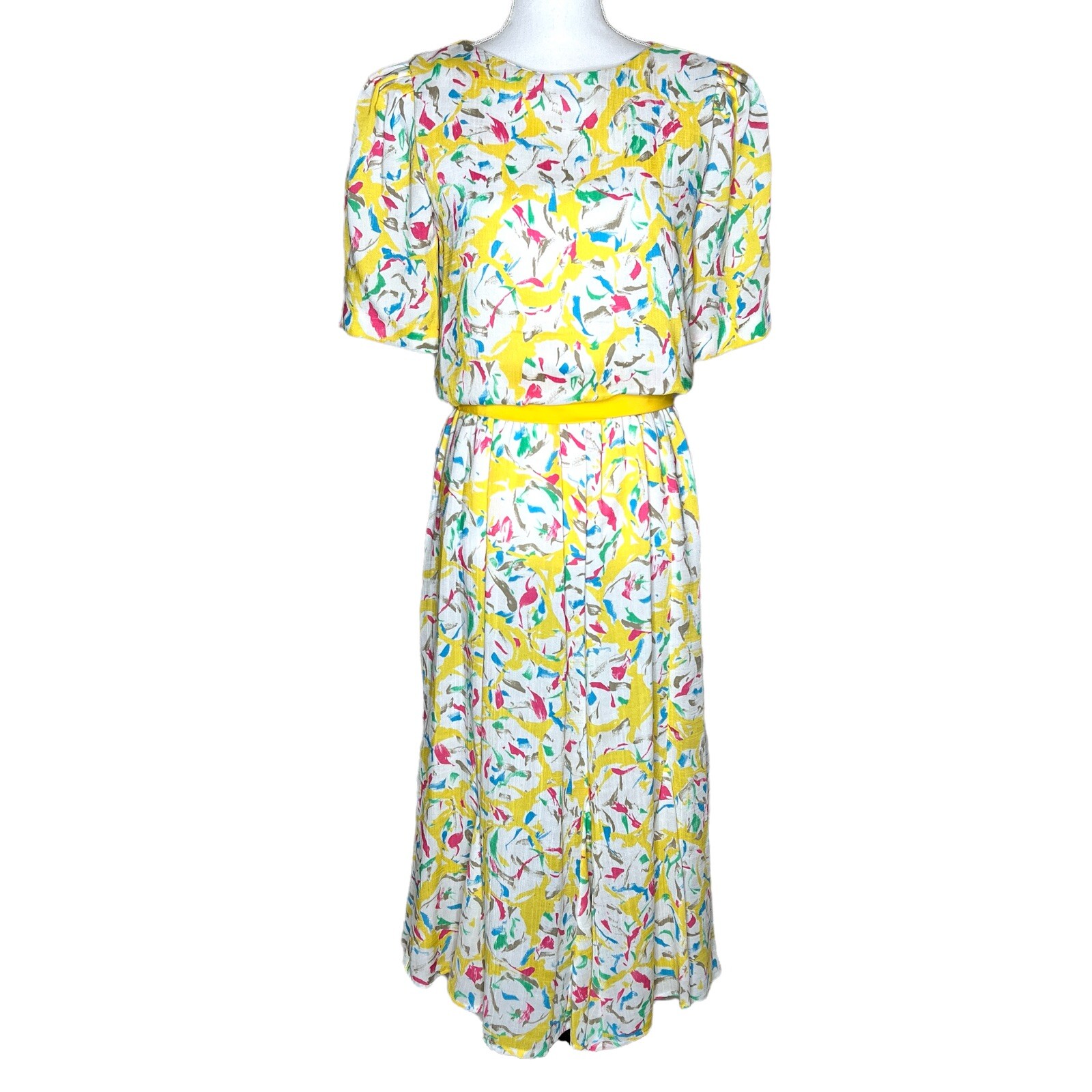 Vtg L Rothschild San Francisco Blouson Maxi Dress Yellow Pastel Floral Size 10?