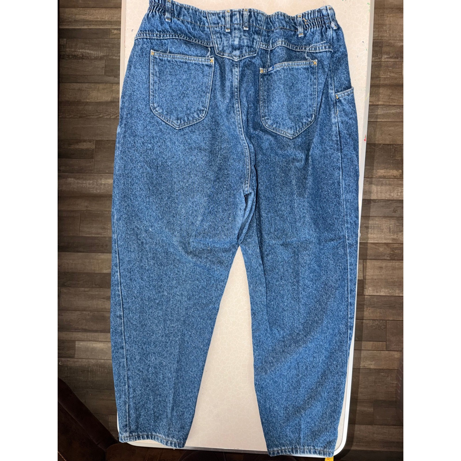 Vintage 90s Acid Wash Pleated Tapered Leg Jeans Blue Denim Plus Size 24W M USA