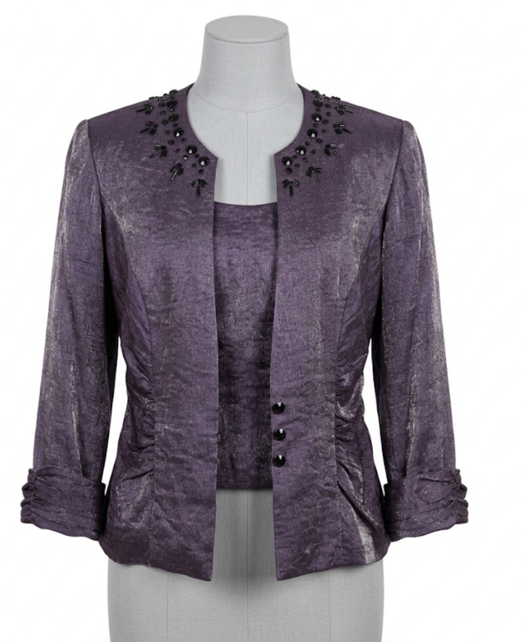 VTG 90s EXPO Purple Beaded 2pc Blazer Set S Whimsigoth Office Siren Formal