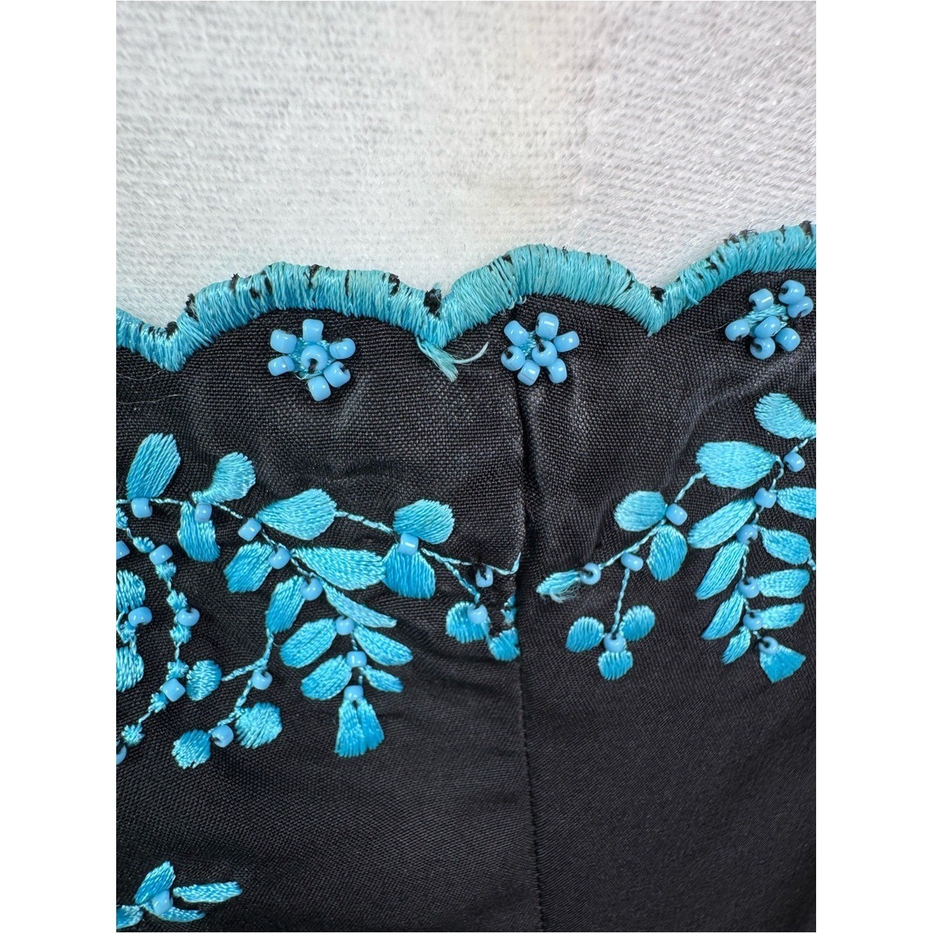 Ann Taylor 100% Dupioni Silk Black Slip Dress Beaded Bodice Straps Sz 10 Vintage