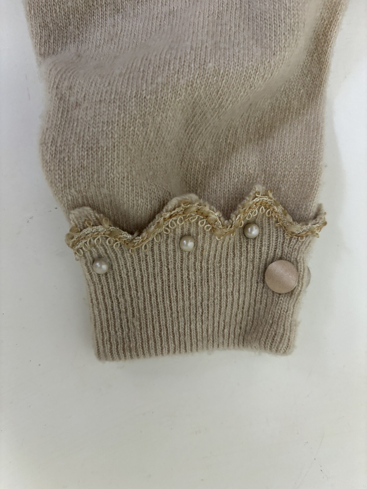 Vintage Cashmere Mink Trim Cream Sweater, S/M By ALTMANN OF VIENNA
