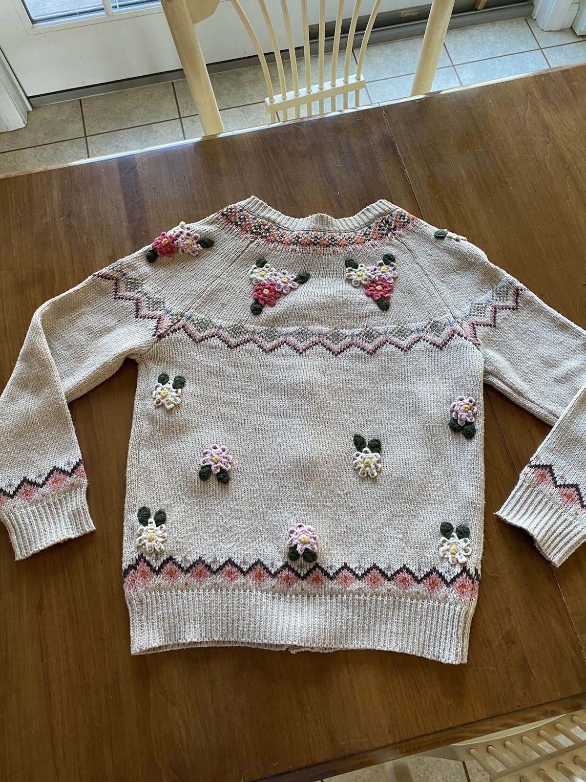 Cardigan Sweater Vintage Knitted Floral Off White Cream Color