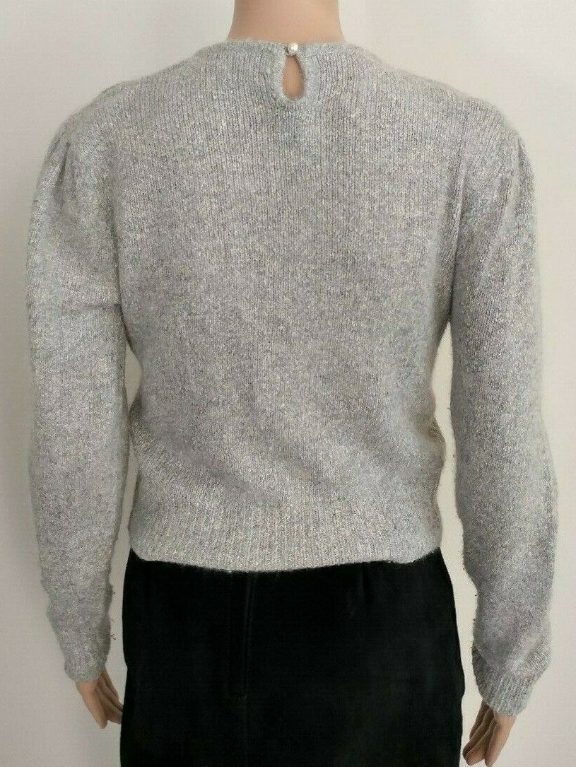 Vintage 1980s Women’s Pullover Sweater, Gray Silk Angora Blend, Size Small