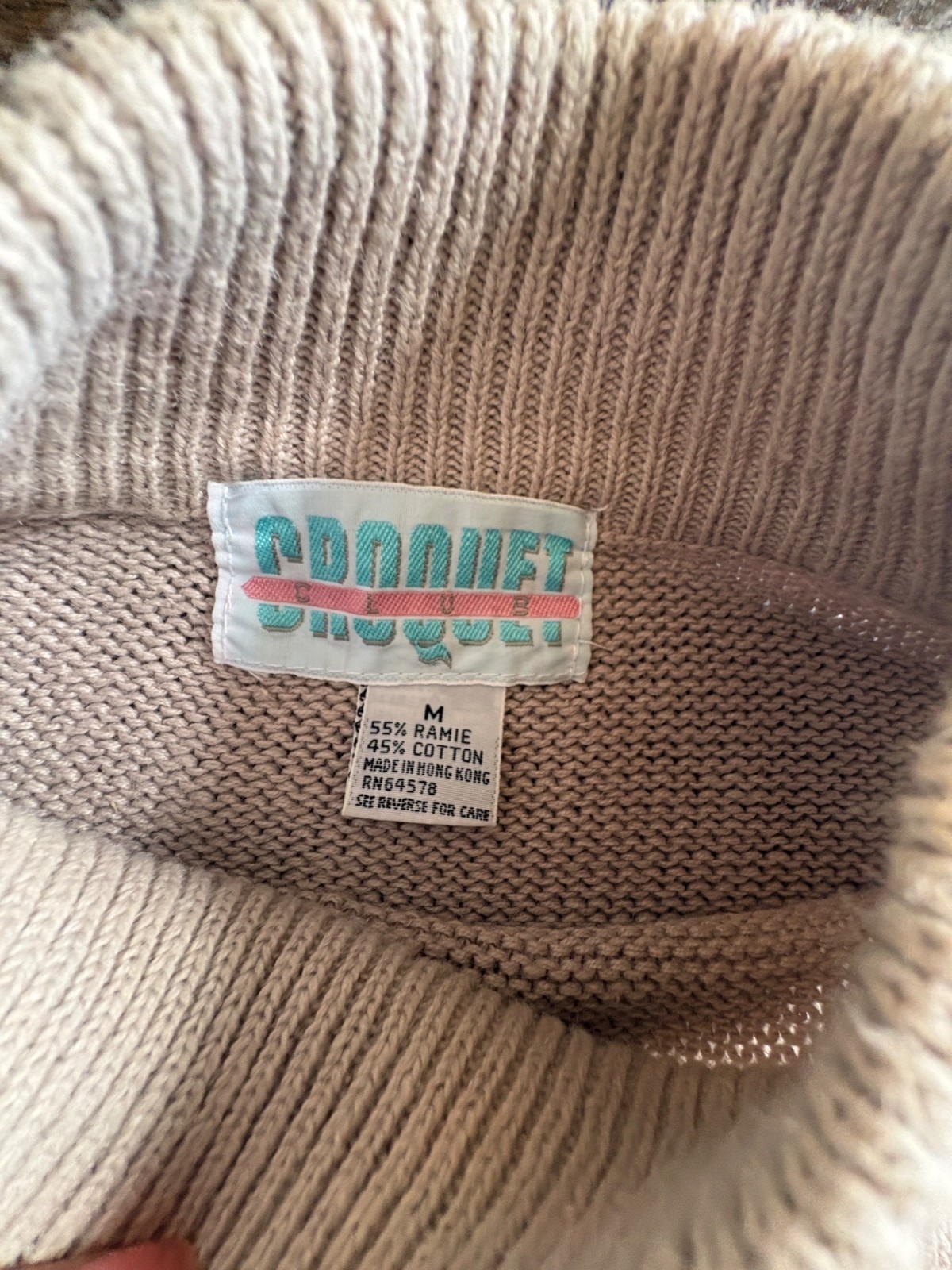 VTG 80’s Croquet Club Mock Neck Sweater Leaf Applique Faux Pearl Grandmacore M