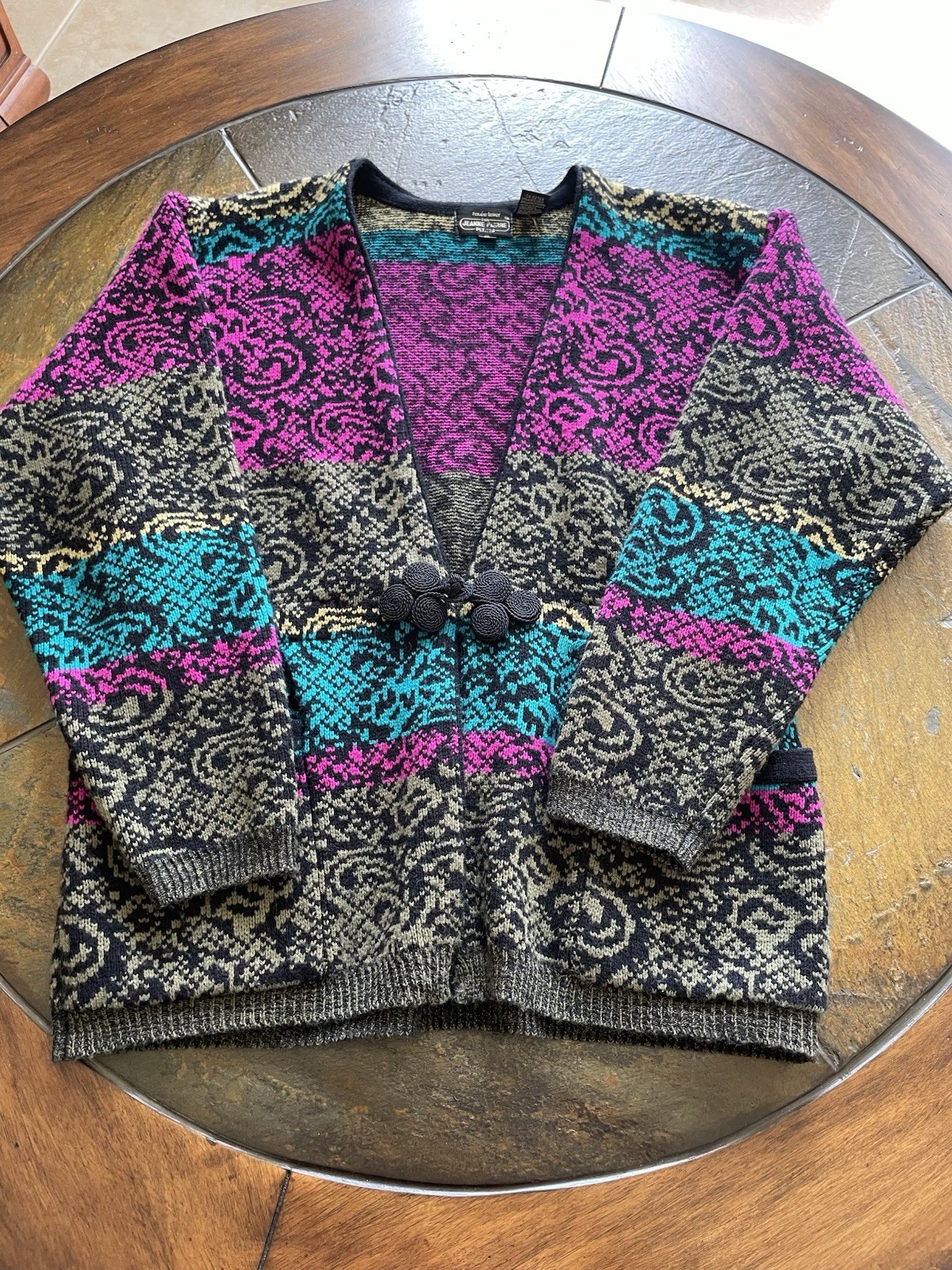 Vintage Jeanne Pierre 48% Lambswool 52% Acrylic Pockets Unique Sweater Jacket M