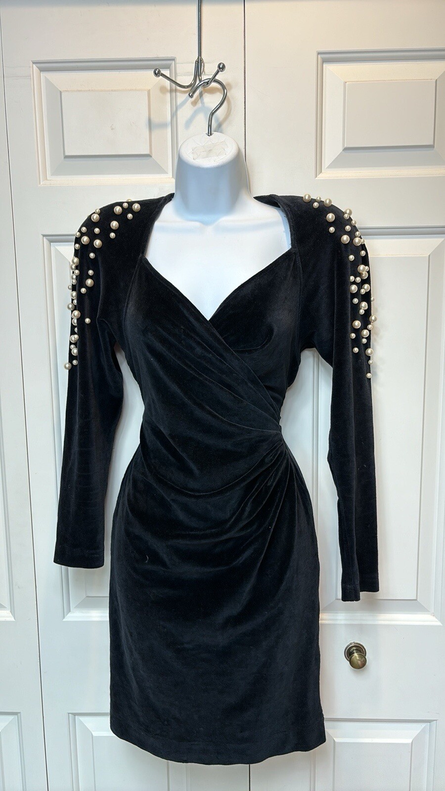 Tadashi Shoji Vintage Velvet Wrap Dress with Pearls