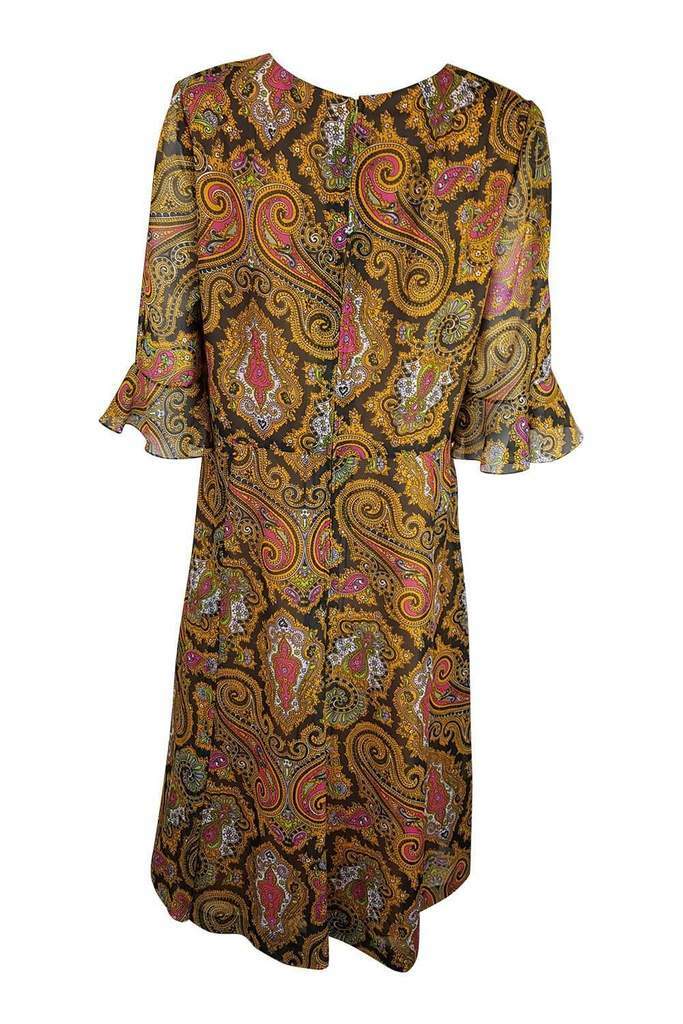 UNLABELLED Vintage Paisley Orange Long Sleeve Dress (M | UK 12 | US 8)