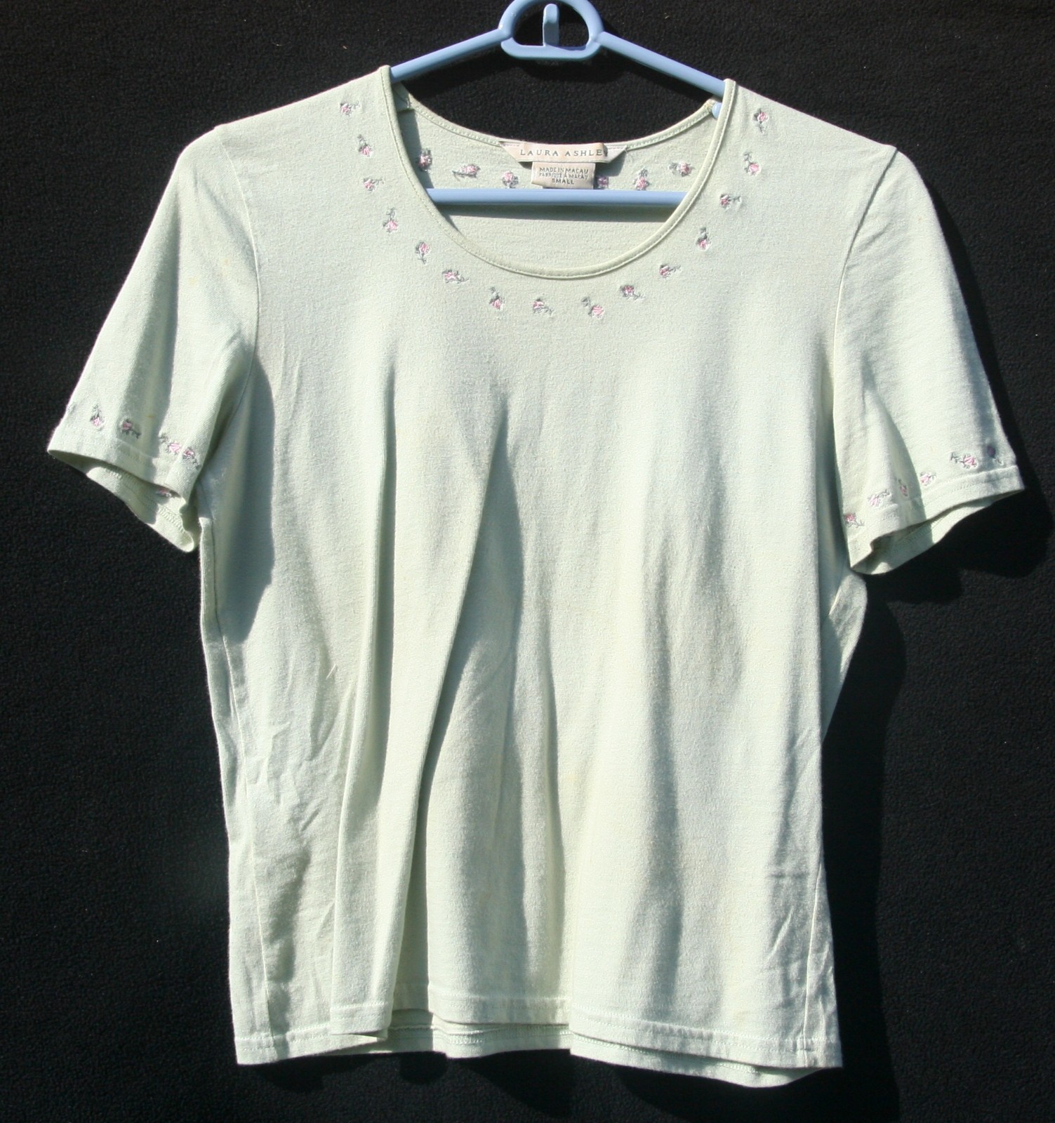 Laura Ashley Vintage light olive green cotton embroidered blouse size S