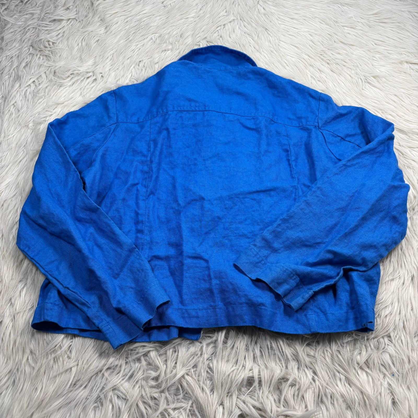 Real Comfort Chadwick’s Women’s 12P Blue 100% Linen Utility Jacket Lagenlook
