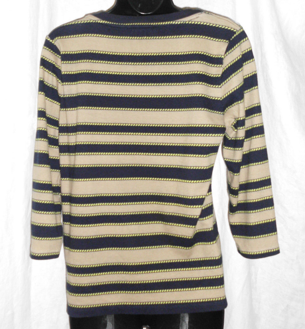 Vintage Jones New York Knit Top Size L MultiColor Stripe 100% Cotton 3/4 Sleeves