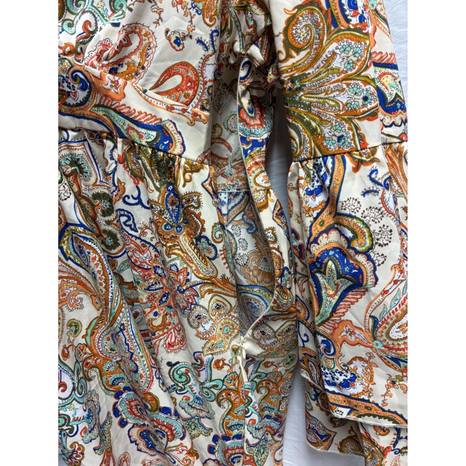 Boho Paisley BOHO V-Neck Dress with Tiered Bell Sleeves XL Multi-Color festival