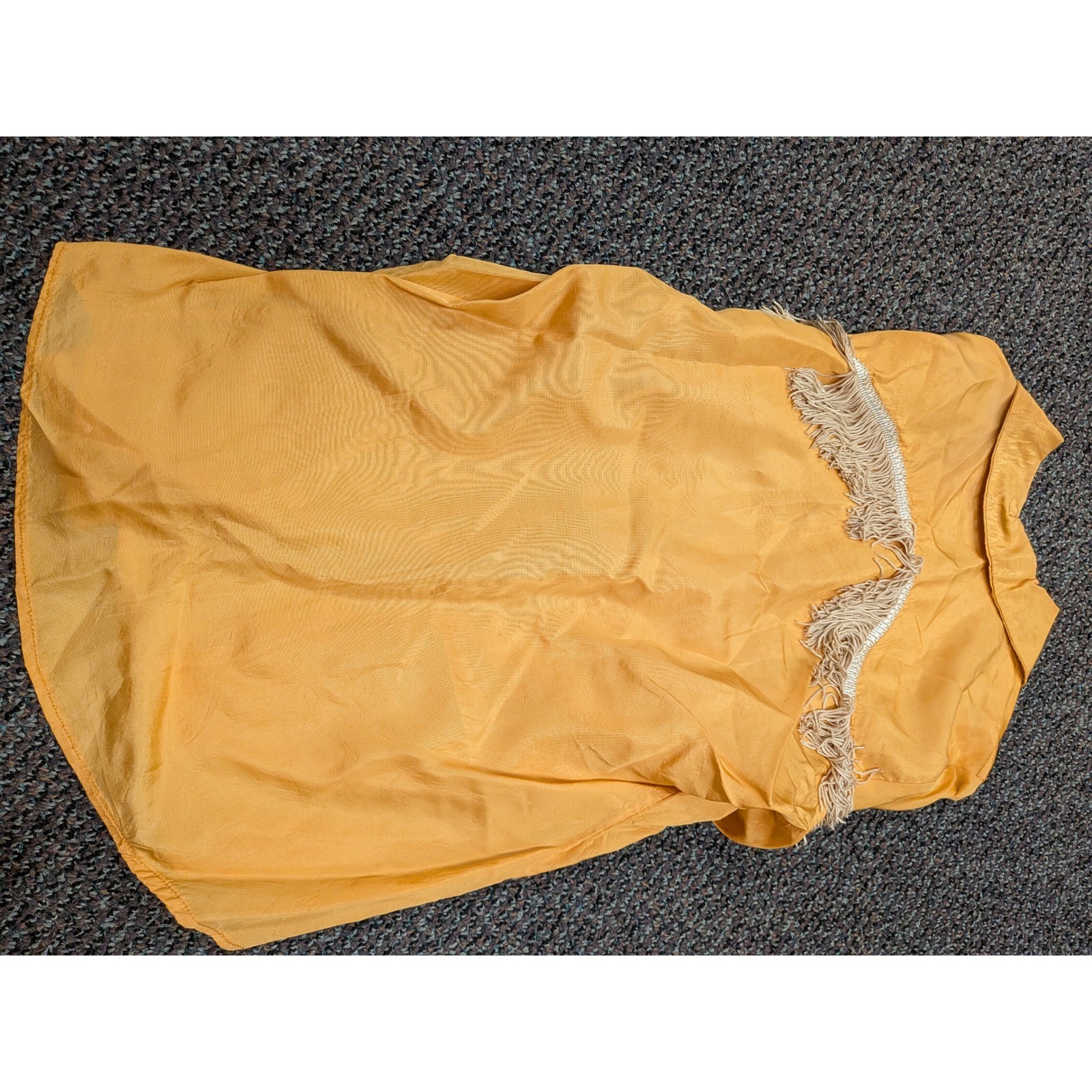 Vintage Western Fringe Shirt Gold Yellow Long Sleeve Button Down Rodeo Boho S/M
