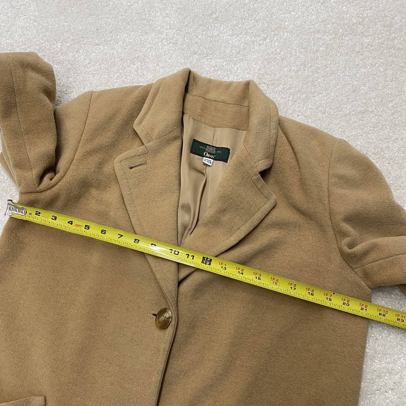 Vintage Womens 100% Camel Hair ORVIS Tan/Camel Satin Lined Trench Coat Size 8
