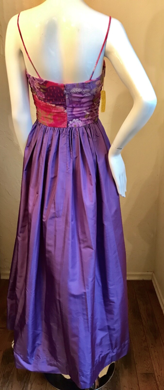VINTAGE 1960’s Vera Hicks Mod Purple Satin Evening Gown Dress S New with tags