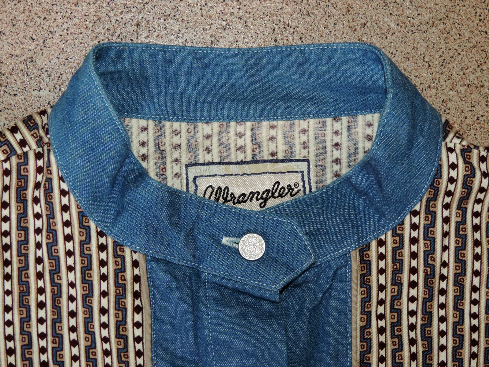 Womens VTG Wrangler Western Wear cowboy rodeo aztec print no collar shirt sz XL
